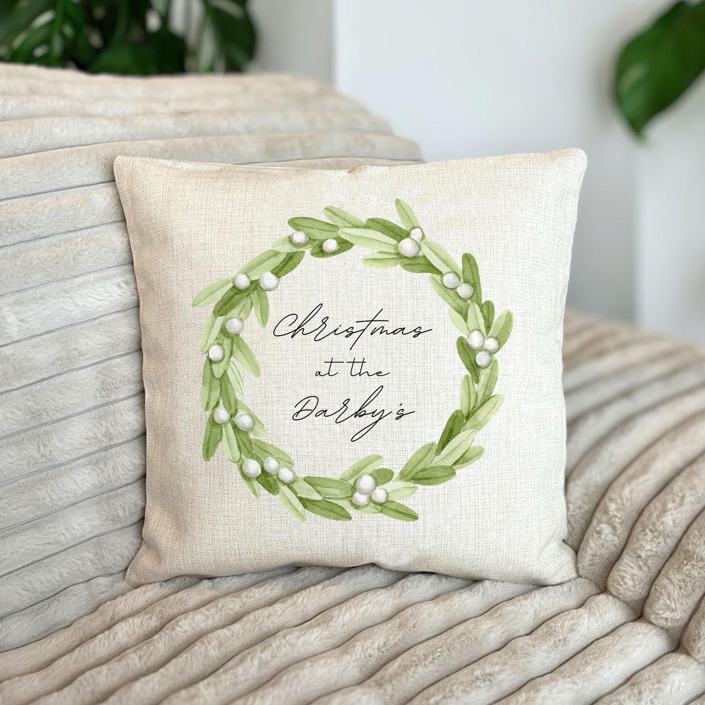 Personalised Christmas Family Wreath Cushion