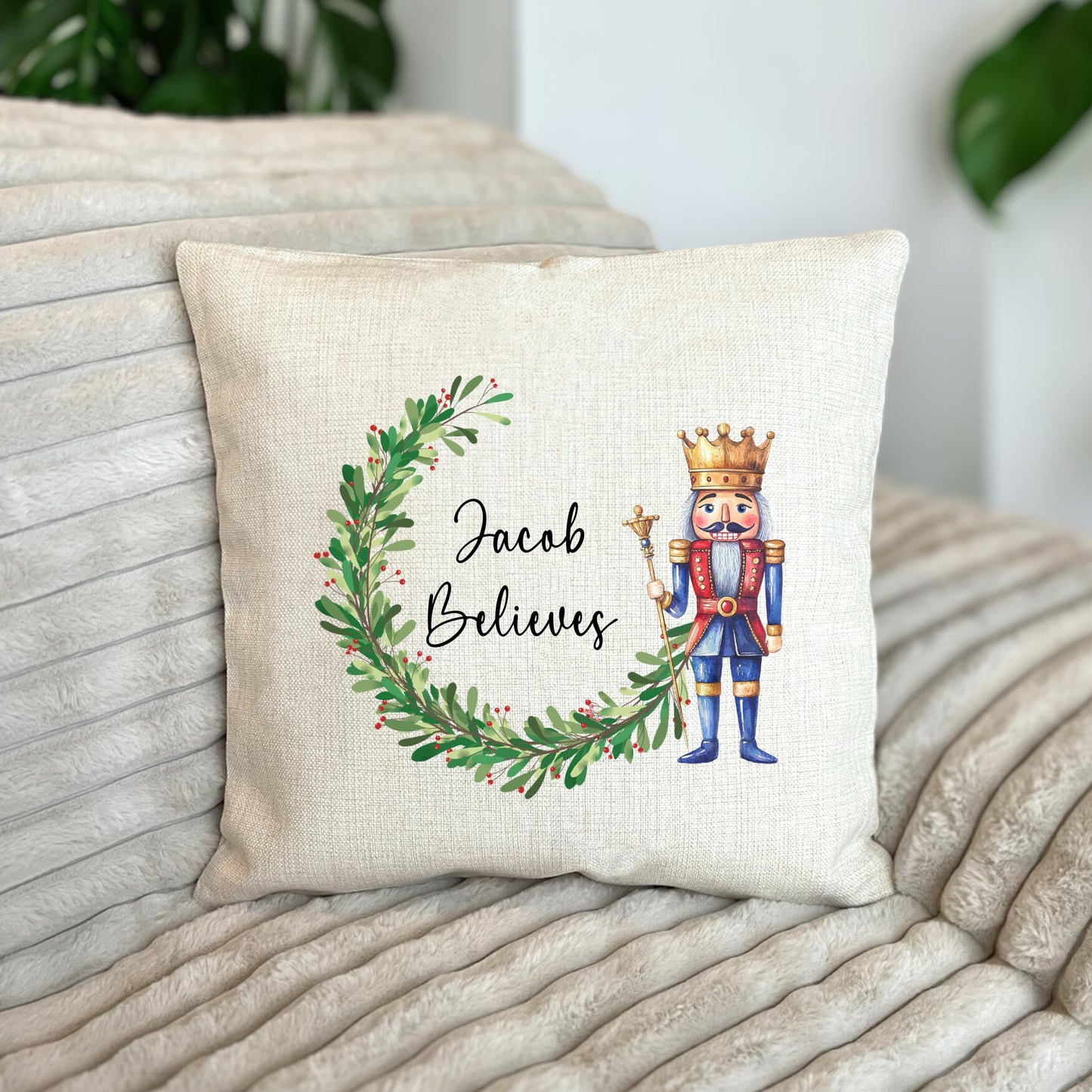 Personalised Childrens Nutcracker Believes Christmas Cushion