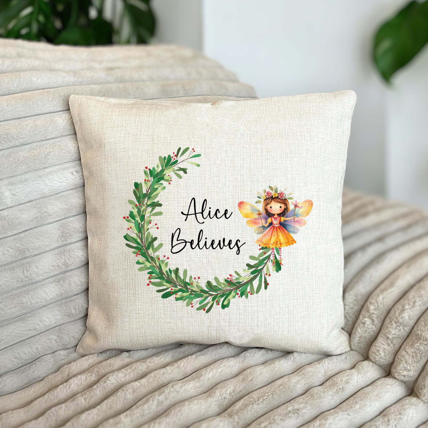 Personalised Childrens Fairy Believes Christmas Cushion