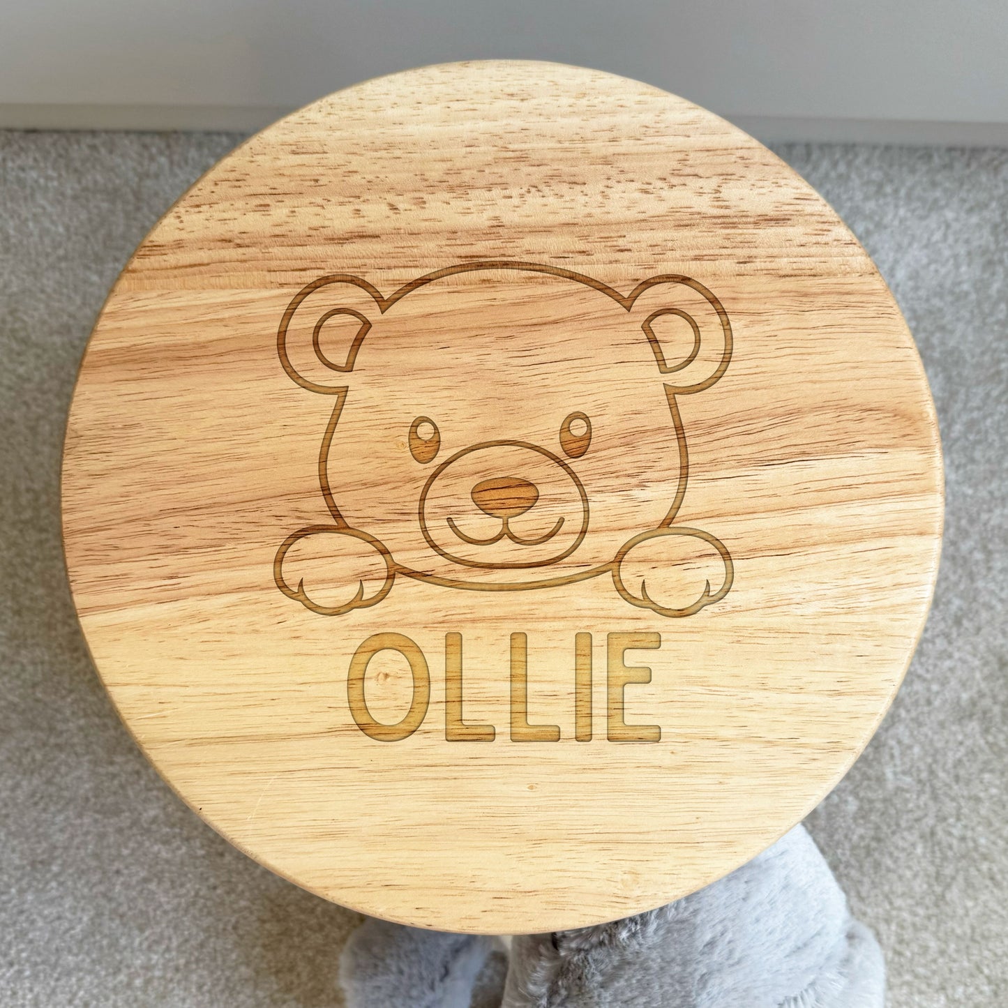 Engraved Childrens Stool Bear Design