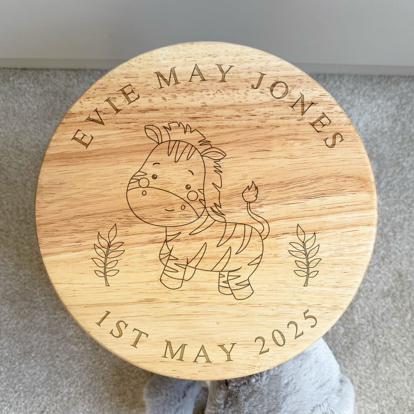 Engraved Childrens Stool Zebra Design