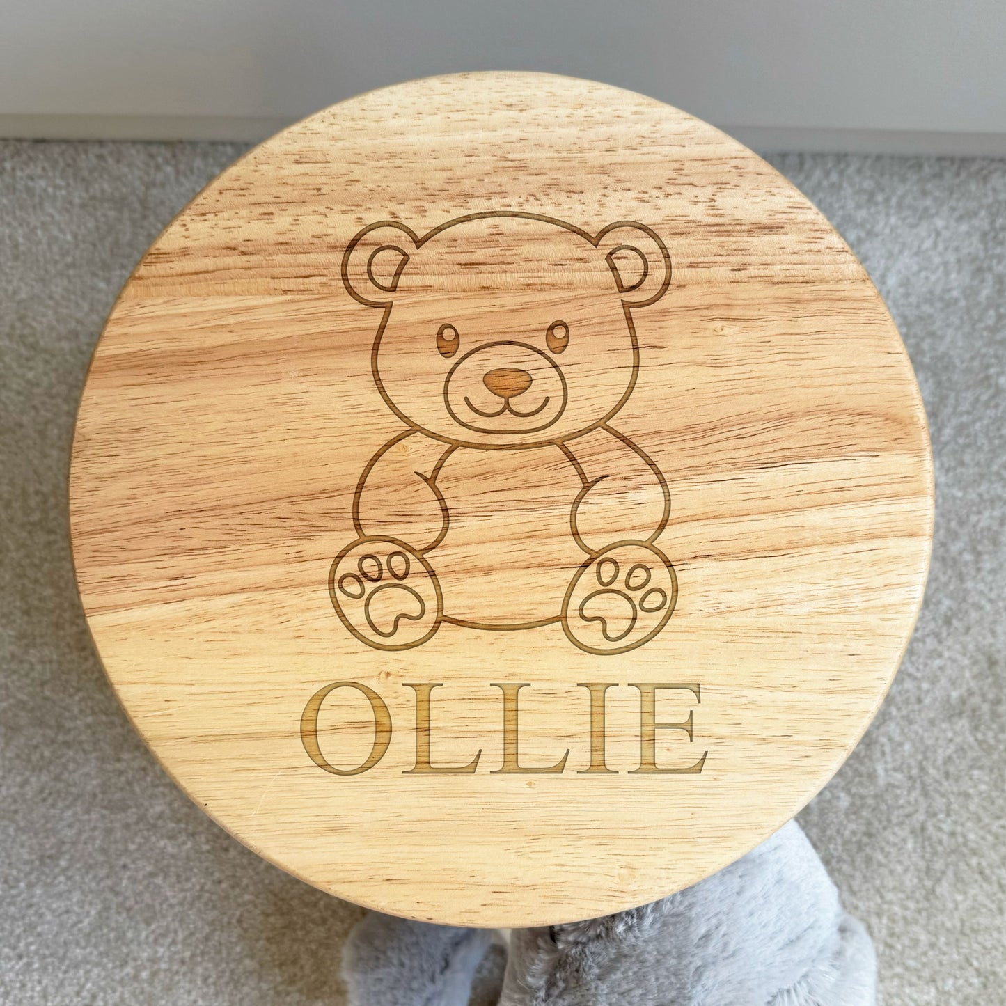 Engraved Childrens Stool Bear Design