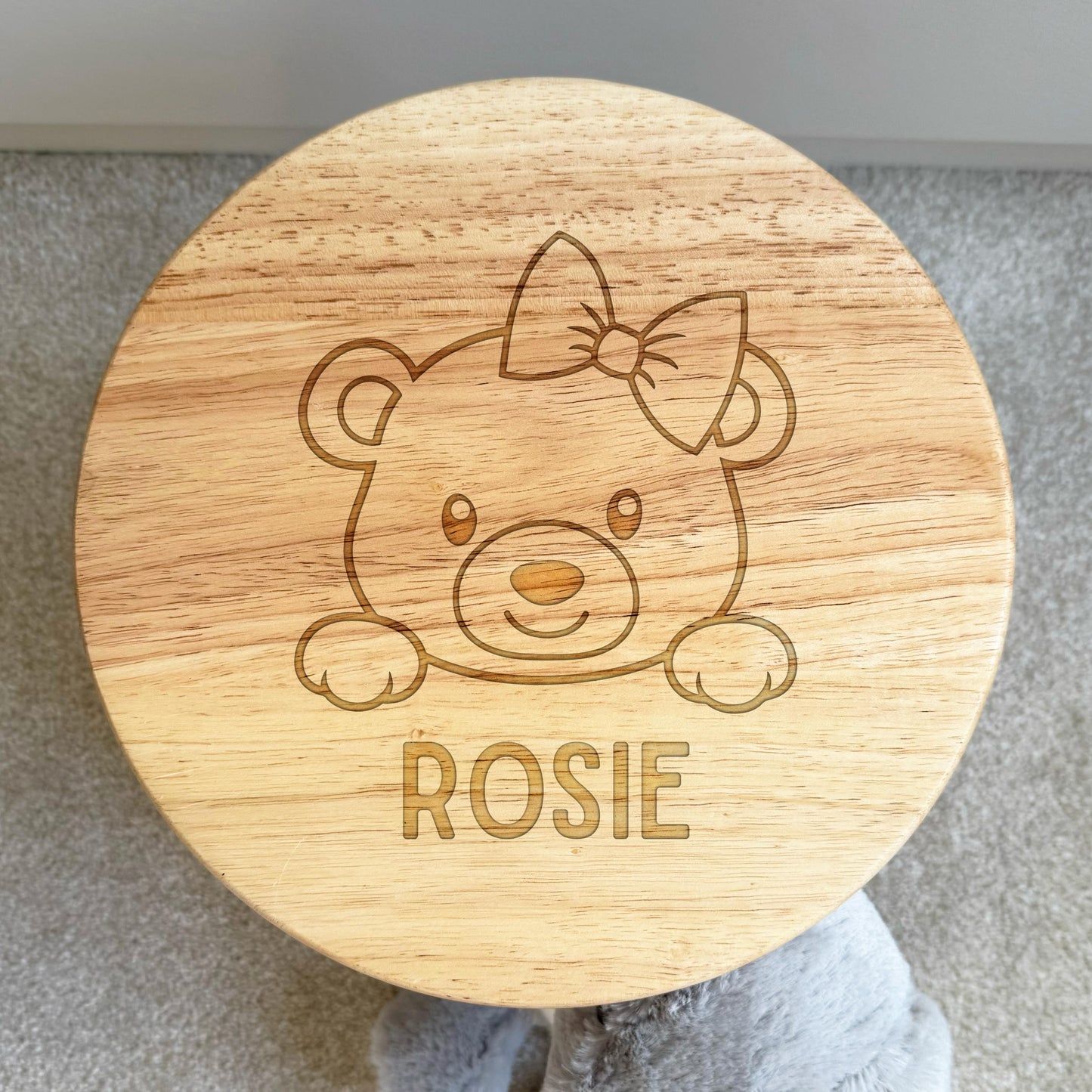 Engraved Childrens Stool Girl Bear Design