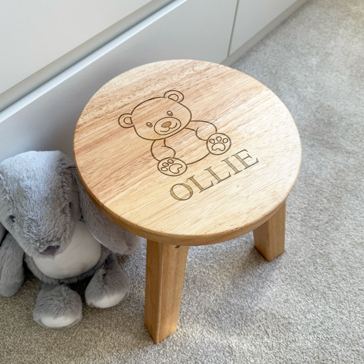 Engraved Childrens Stool Bear Design