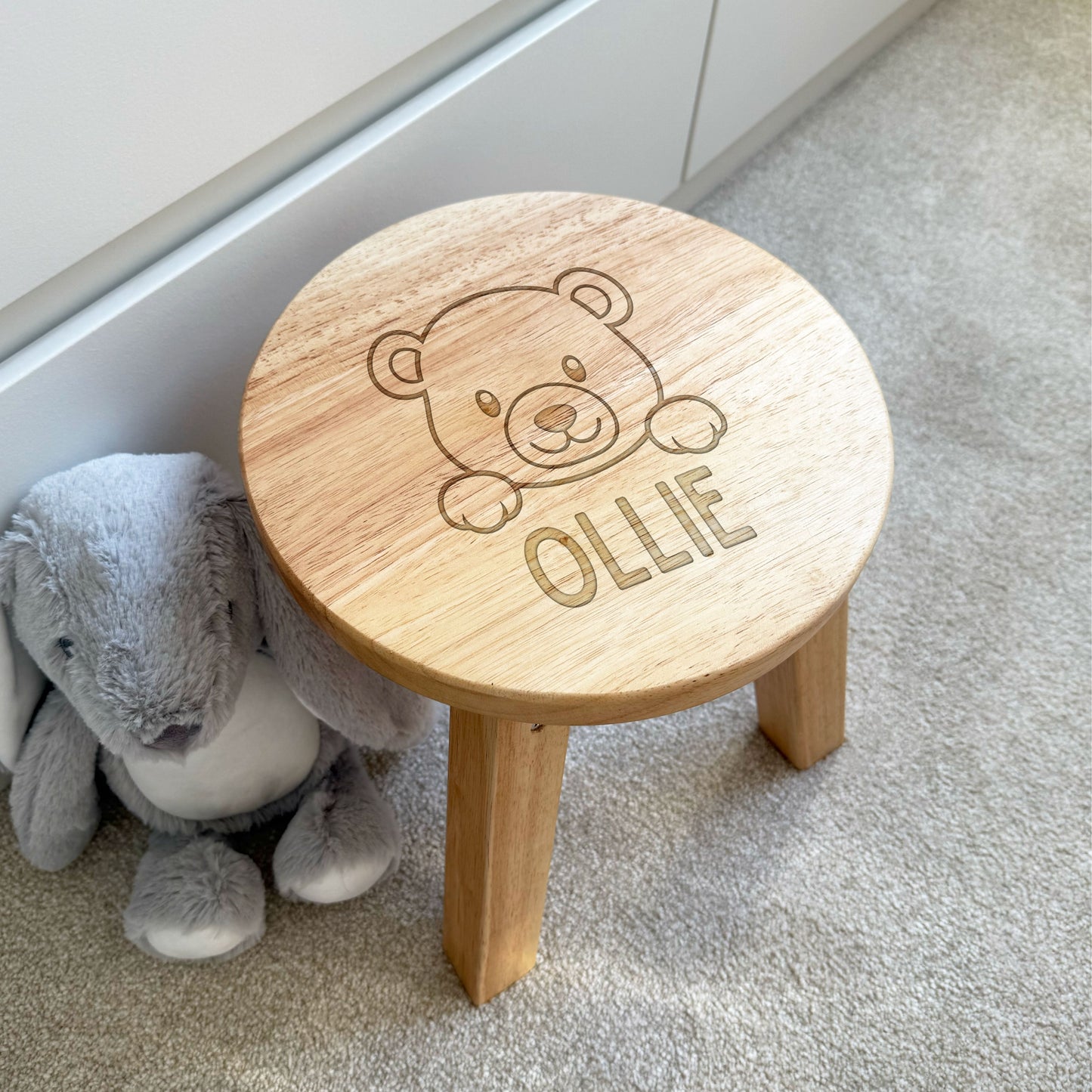 Engraved Childrens Stool Bear Design