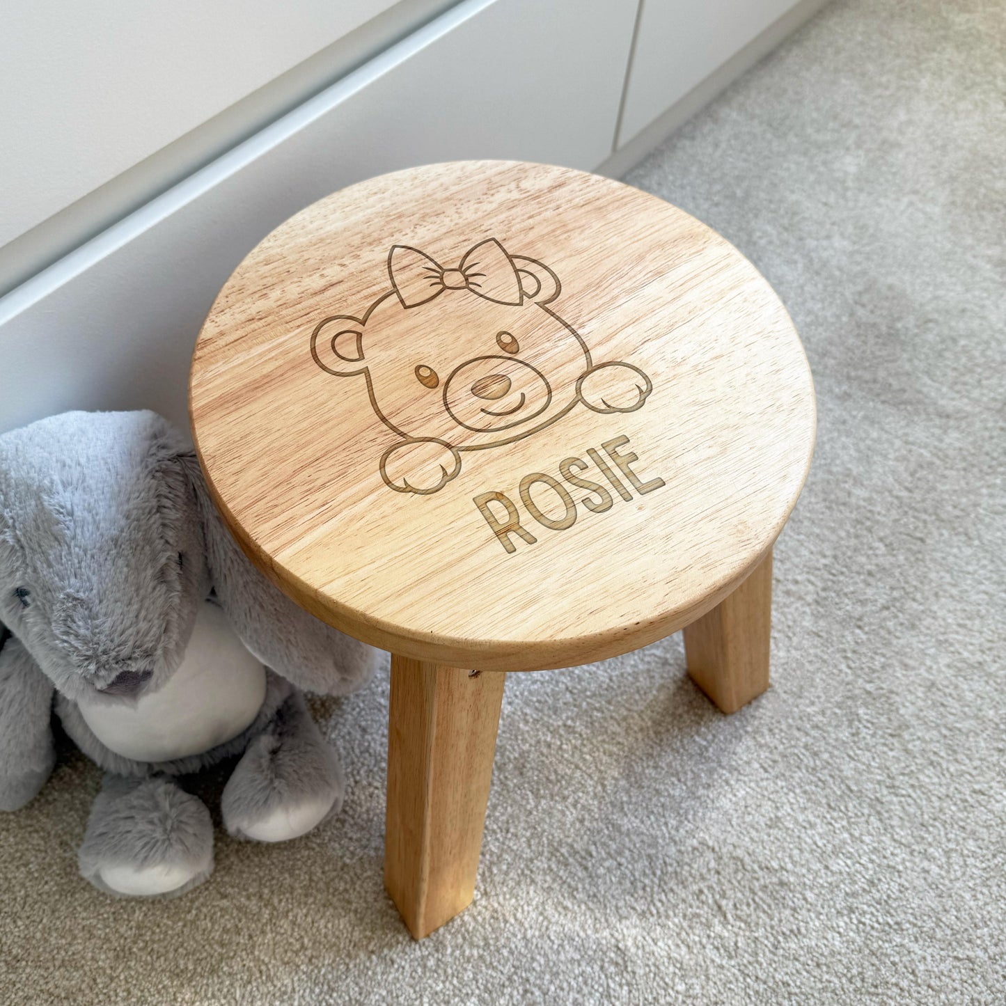Engraved Childrens Stool Girl Bear Design