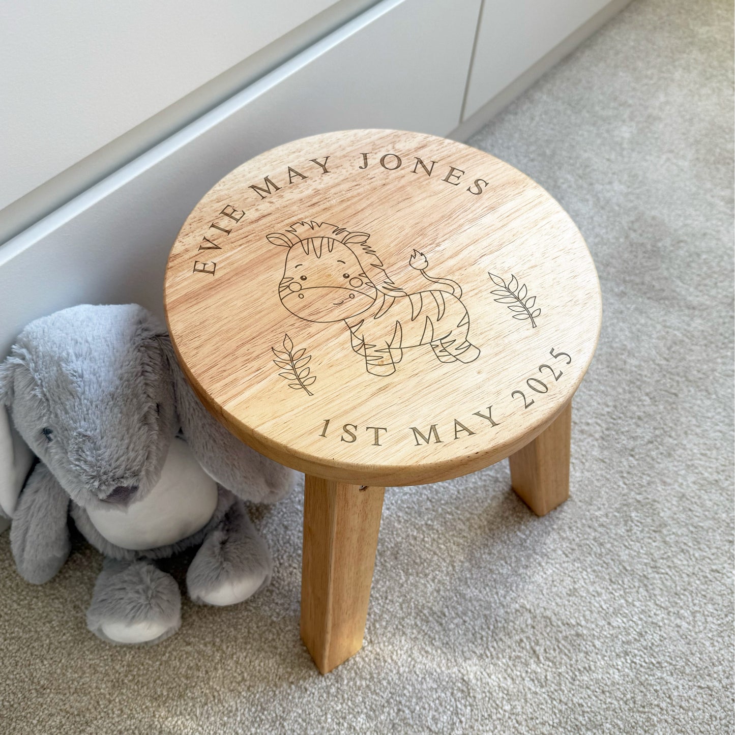 Engraved Childrens Stool Zebra Design