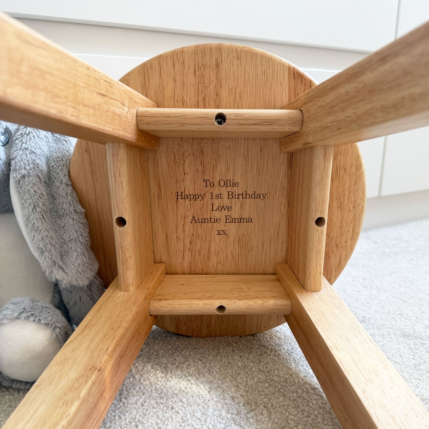 Engraved Childrens Stool Bear Design