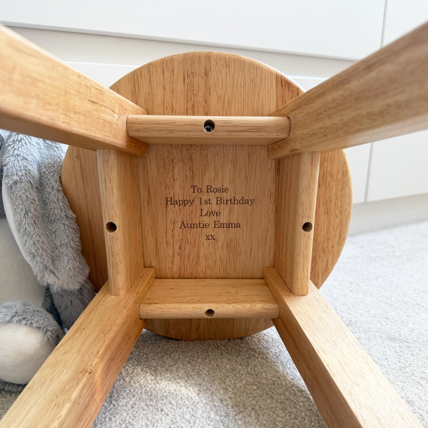 Engraved Childrens Stool Girl Bear Design