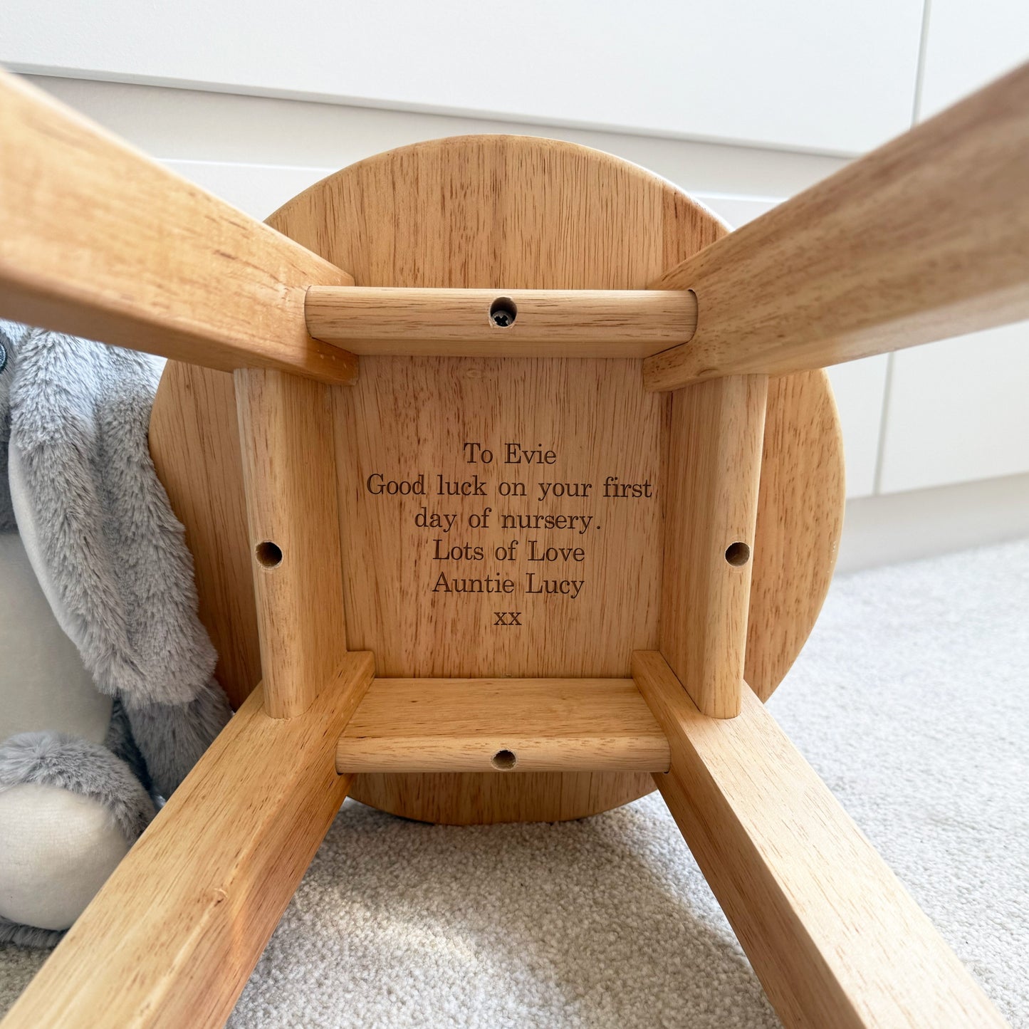 Engraved Childrens Stool Zebra Design