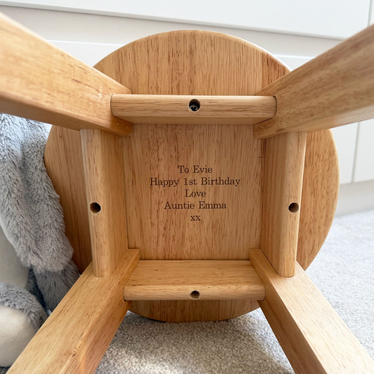 Engraved Childrens Stool Rainbow Design