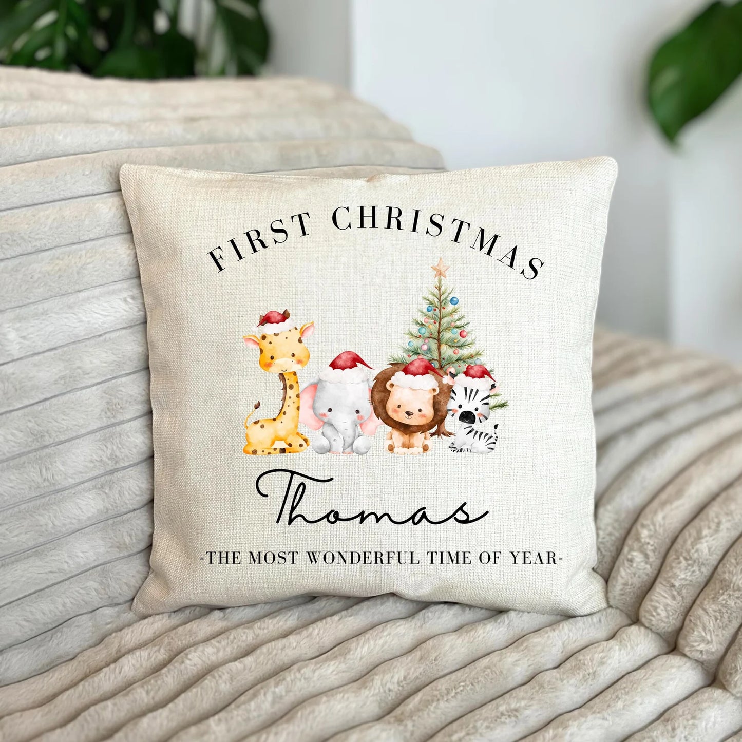 Personalised Christmas Safari Cushion