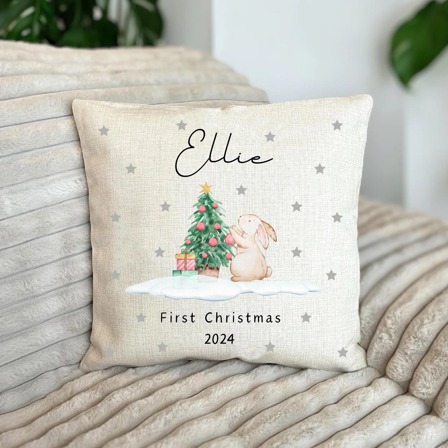Personalised Rabbit First Christmas Cushion