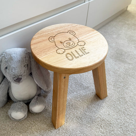 Engraved Childrens Stool Bear Design