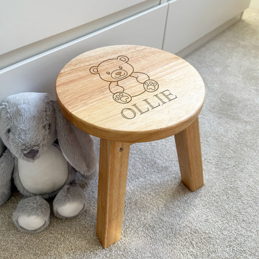 Engraved Childrens Stool Bear Design