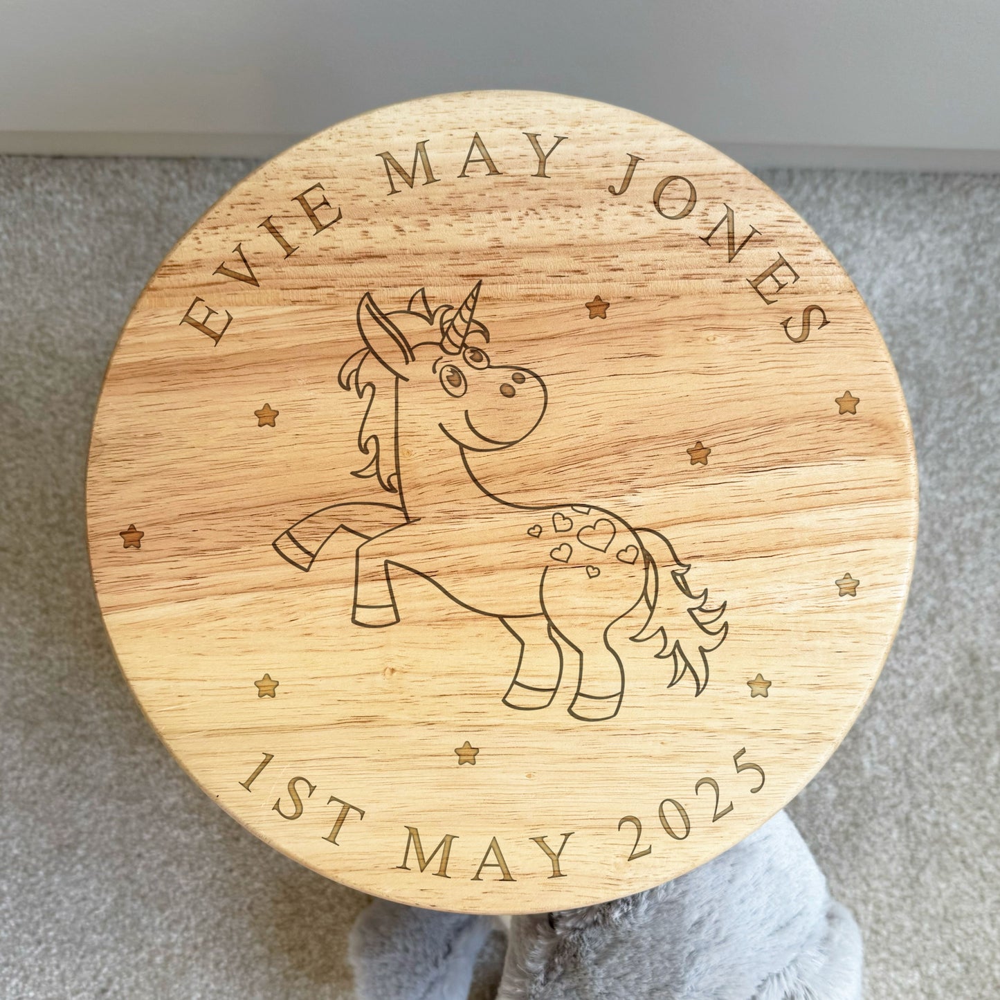 Engraved Childrens Stool Unicorn Design