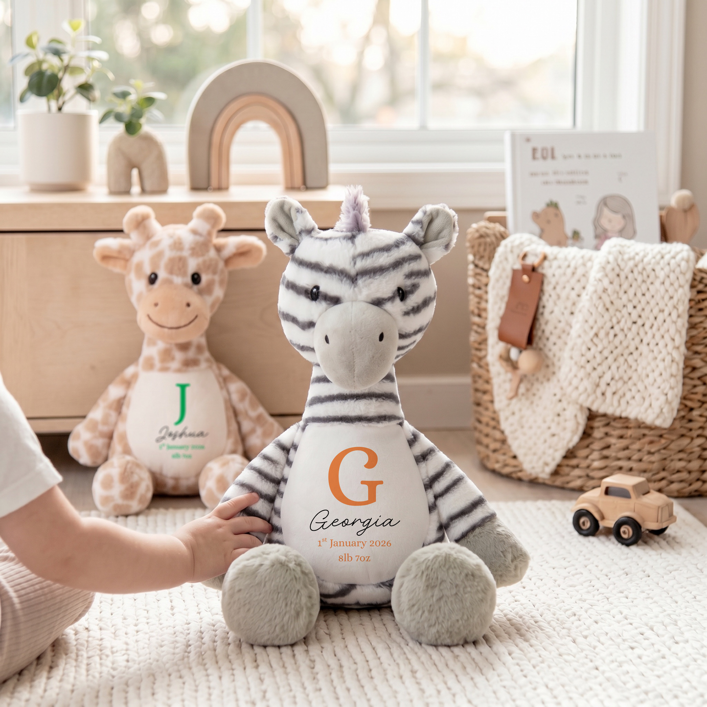 Personalised Baby Birth Teddy Giraffe / Zebra