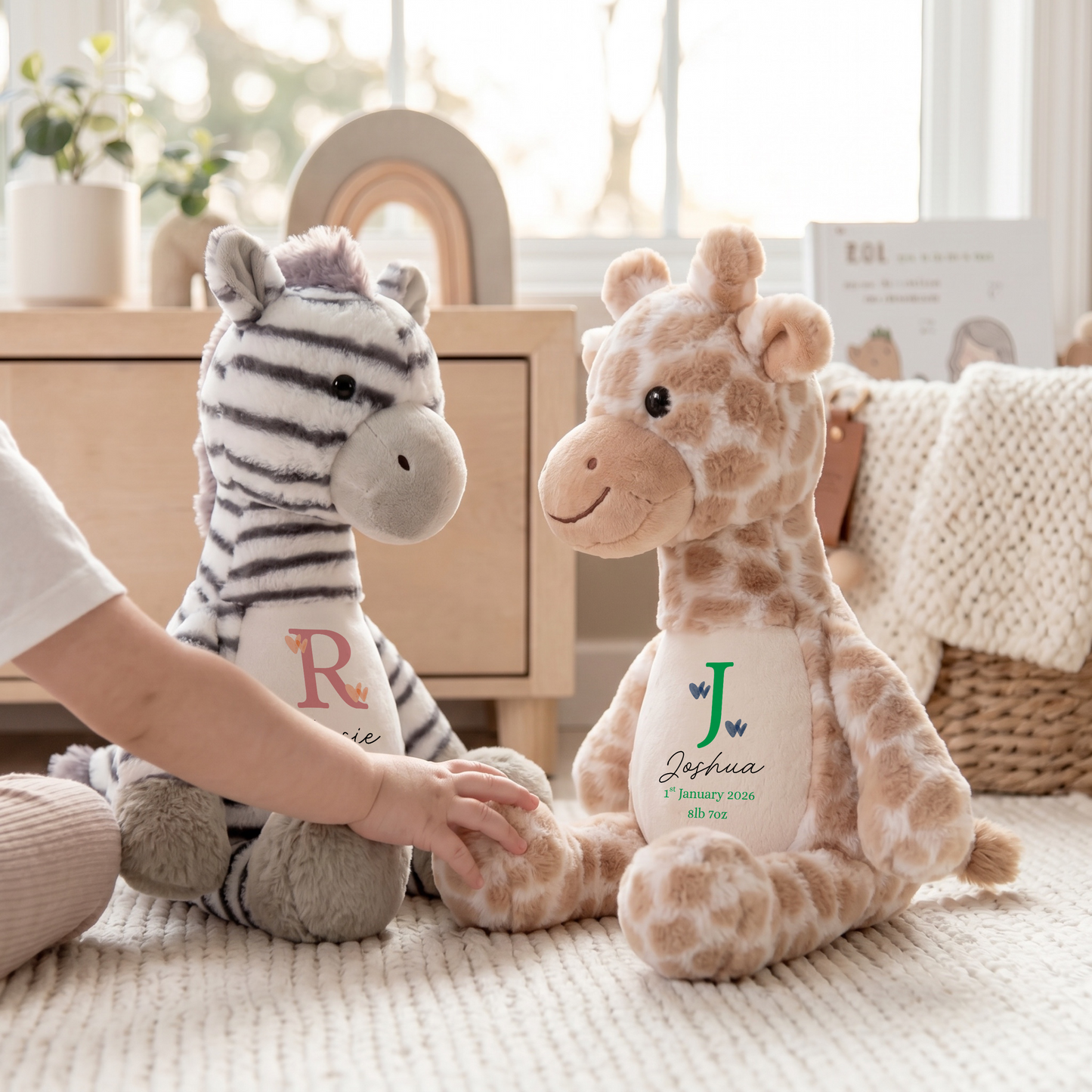 Personalised Baby Birth Teddy Giraffe / Zebra