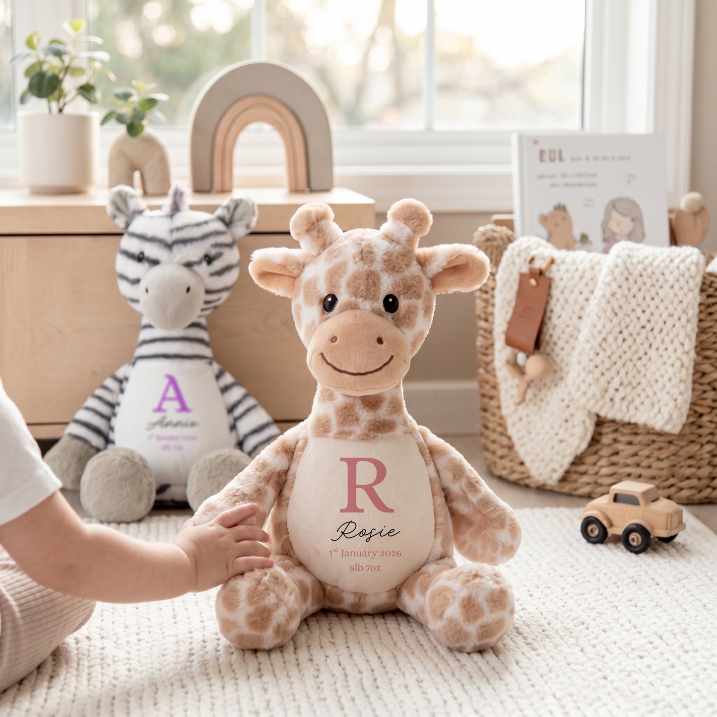 Personalised Baby Birth Teddy Giraffe / Zebra
