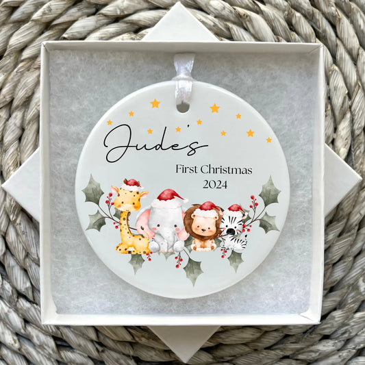 Personalised First Christmas Bauble Safari