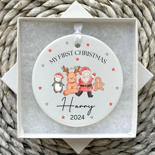 Personalised First Christmas Bauble Santa's Friends