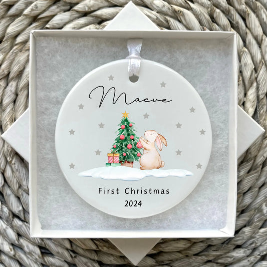 Personalised First Christmas Bauble Rabbit