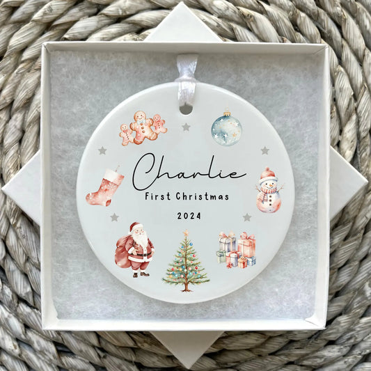 Personalised First Christmas Bauble Character Wreath